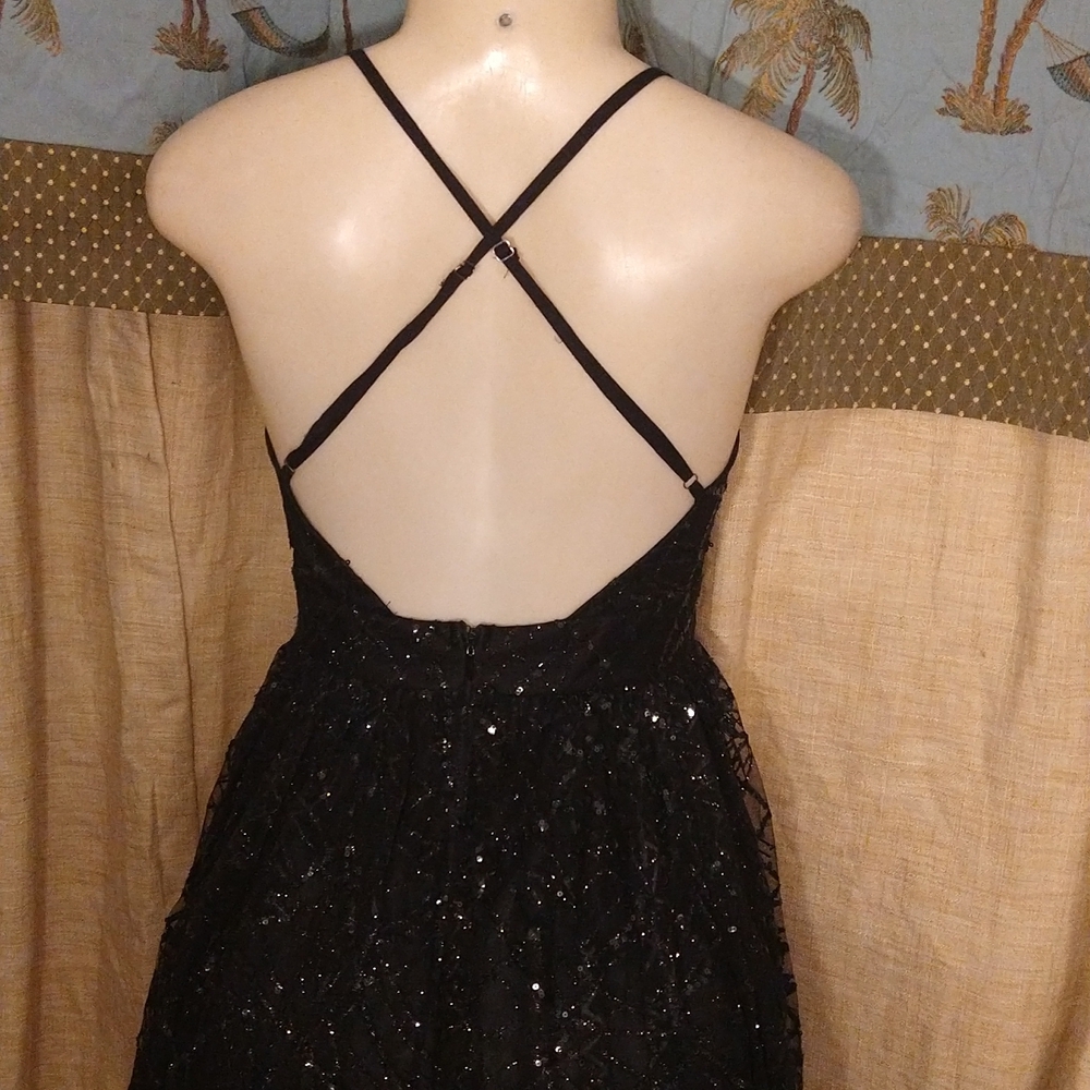 **Plunge V line Sexy Black Luxxel Dress Size Small** - Picture 5 of 8